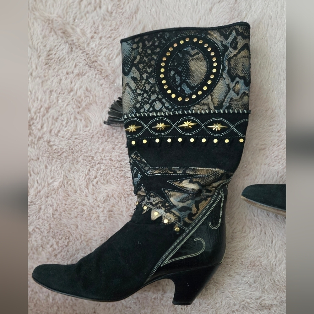 El Vaquero Black and Gold Women's Western Cowboy Cowgirl Boots - Picture 3 of 8